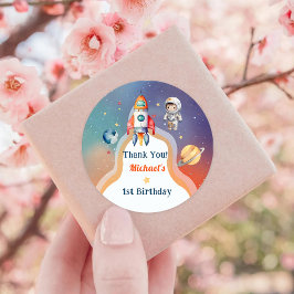 Pegatina Redonda Astronauta Aniversario del Espacio Ultraterrestre