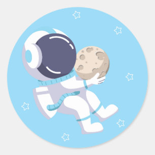 Pegatina Redonda Astronauta Azul Claro -