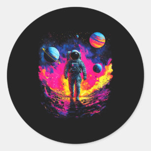 Pegatina Redonda Astronauta caminando en la galaxia Explorador del 