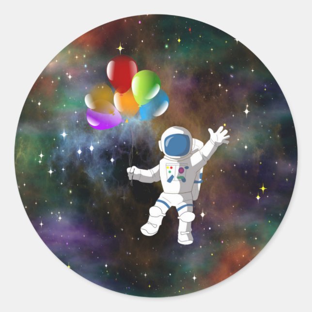 Pegatina Redonda Astronauta con globos (Anverso)