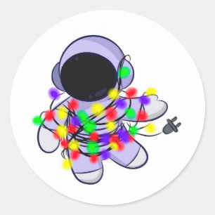 Pegatina Redonda Astronauta con la guirnalda