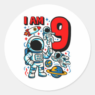 Pegatina Redonda Astronauta Cumpleaños Niño 9 Años 10º Exterior