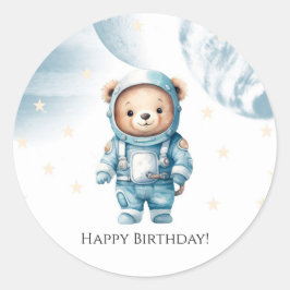 Pegatina Redonda Astronauta Cute Teddy Bear fiesta de cumpleaños