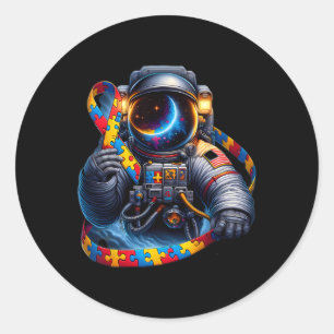 Pegatina Redonda Astronauta de autismo Rib de Perro Rojo Amarillo