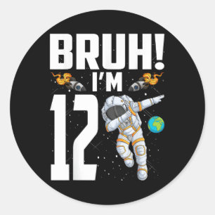 Pegatina Redonda Astronauta de cumpleaños número 12 Bruh