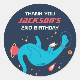 Pegatina Redonda Astronauta de dinosaurios en el espacio exterior n