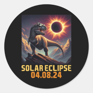 Pegatina Redonda Astronauta de dinosaurios T Rex Eclipse solar tota