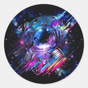 Pegatina Redonda Astronauta de espacio estelar de color