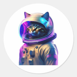 Pegatina Redonda Astronauta de gato en traje espacial y casco