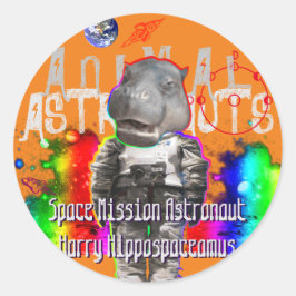 Pegatina Redonda Astronauta de Hippo Galaxy en el espacio