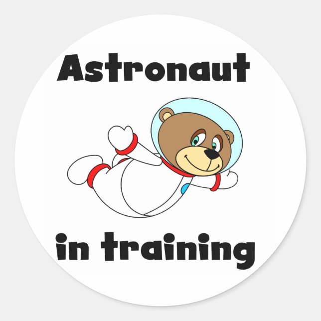 Pegatina Redonda Astronauta de oso en camisetas de entrenamiento y  (Anverso)