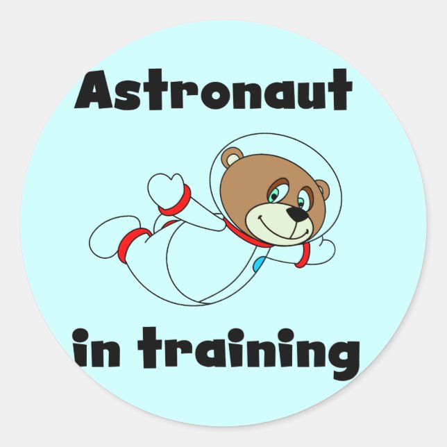 Pegatina Redonda Astronauta de oso en camisetas de entrenamiento y  (Anverso)