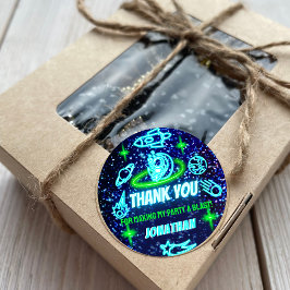 Pegatina Redonda Astronauta del espacio azul verde neón brillante g