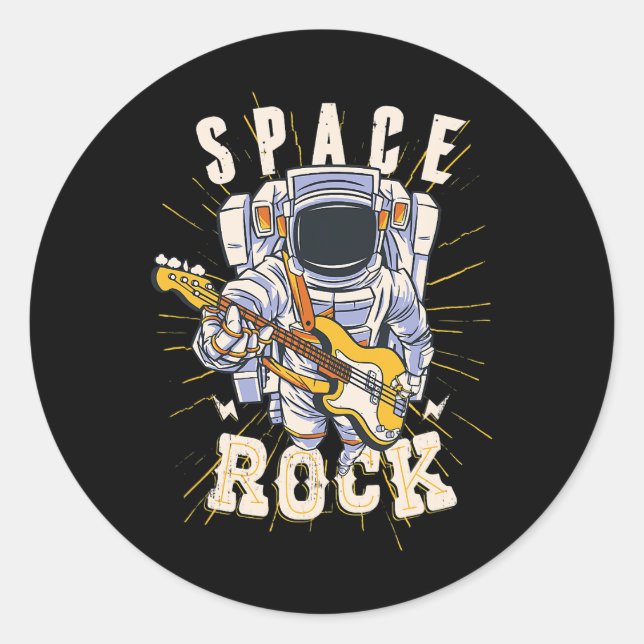 Pegatina Redonda Astronauta del rock espacial Guitarra Amantes De L (Anverso)
