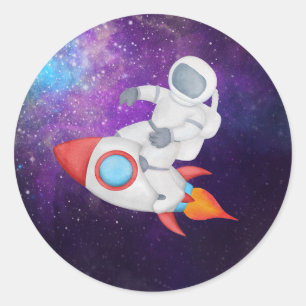 Pegatina Redonda Astronauta en cohete