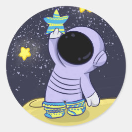 Pegatina Redonda Astronauta en diferentes calcetines alrededor de p