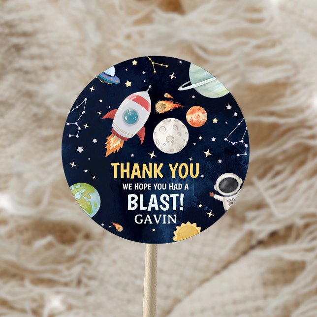 Pegatina Redonda Astronauta en el espacio exterior fiesta de cumple (Astronaut Outer Space Blast Off Birthday Party Sticker)
