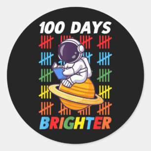 Pegatina Redonda Astronauta espacial 100 días más brillante