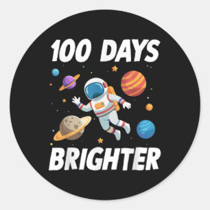 Pegatina Redonda Astronauta espacial 100 días más brillante