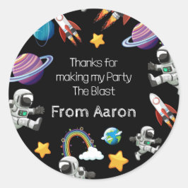 Pegatina Redonda Astronauta espacial Black First Birthday Party