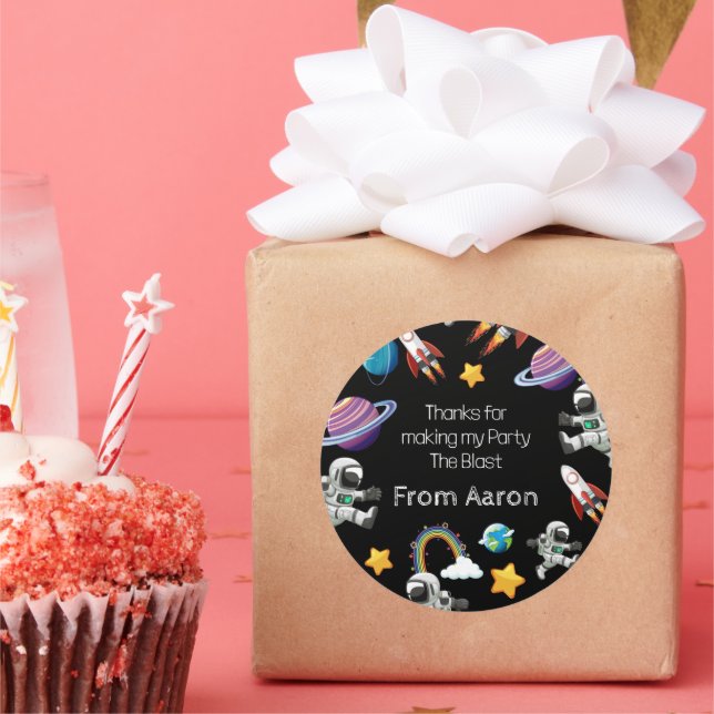Pegatina Redonda Astronauta espacial Black First Birthday Party (Fiesta)