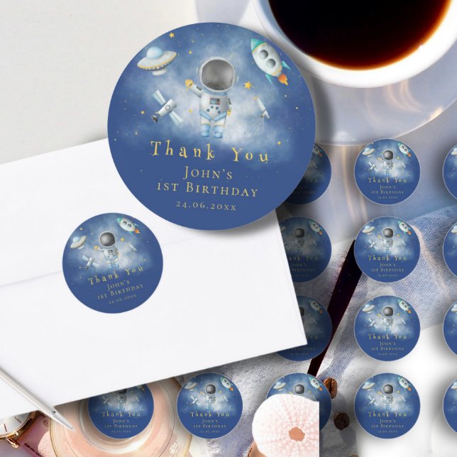 Pegatina Redonda Astronauta espacial Boy cohetes de estrellas 1er c (Subido por el creador)