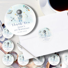 Pegatina Redonda Astronauta espacial Boy cohetes de estrellas 1er c