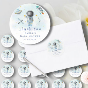 Pegatina Redonda Astronauta espacial Boy cohetes de estrellas Baby