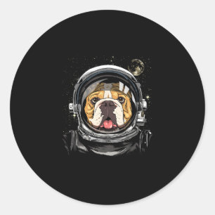 Pegatina Redonda Astronauta espacial Bulldog americano Galaxia Astr
