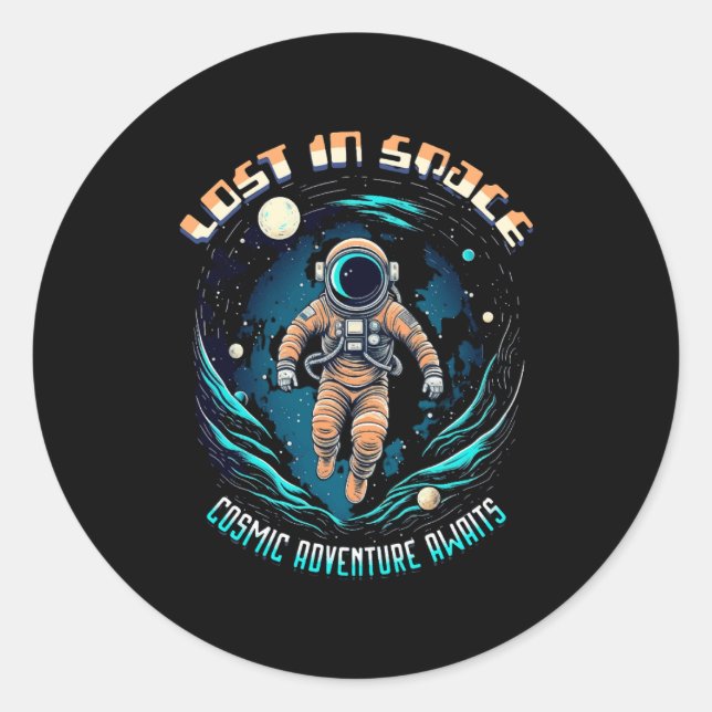 Pegatina Redonda Astronauta espacial - Perdido en el espacio (Anverso)