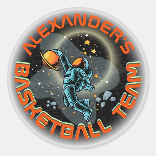 Pegatina Redonda Astronauta espacial Slamdunk Guay Niños Fun Basket (Anverso)