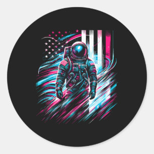 Pegatina Redonda Astronauta Estados Unidos Bandera De Estados Unido