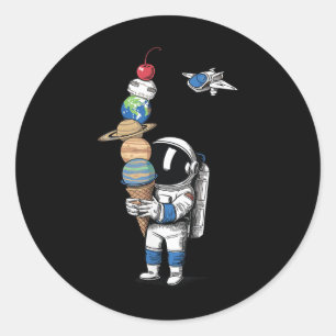Pegatina Redonda Astronauta Hielo Cream Planetas Espaciales Niños C