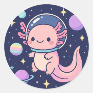 Pegatina Redonda Astronauta Kawaii Axolotl Cute - Avance del espaci
