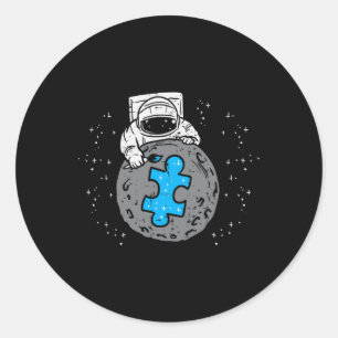 Pegatina Redonda Astronauta Luna Azul Pieza de Rompecabezas Concien