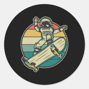 Pegatina Redonda Astronauta monopatín skateboard 
