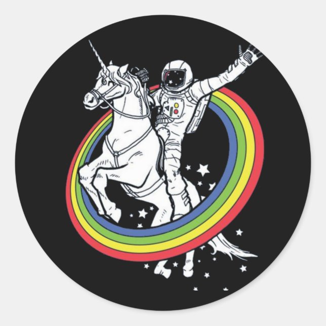 Pegatina Redonda Astronauta montando un unicornio  (Anverso)