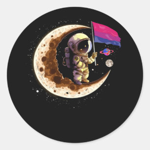 Pegatina Redonda Astronauta Moon Bisexual Flag Space