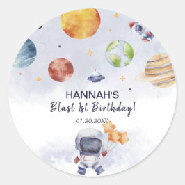 Pegatina Redonda Astronauta: Niño del espacio exterior, primer Fies