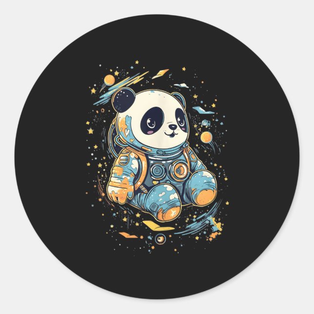 Pegatina Redonda Astronauta Panda Espacio Ultraterrestre Panda Bear (Anverso)