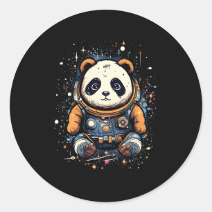 Pegatina Redonda Astronauta Panda Espacio Ultraterrestre Panda Bear