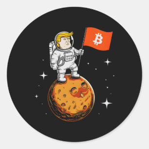 Pegatina Redonda Astronauta sarcástico de Trump Bitcoin a Moon Meme