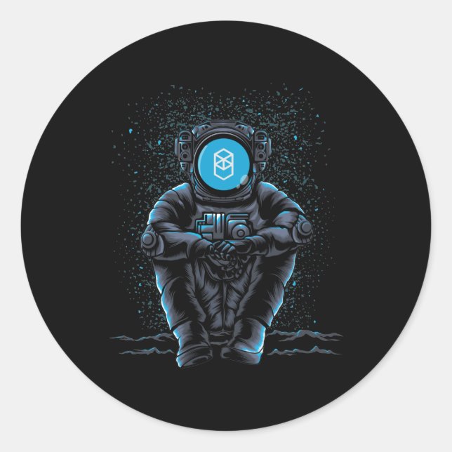 Pegatina Redonda Astronauta Sentando Fantom FTM Crypto A La Luna (Anverso)