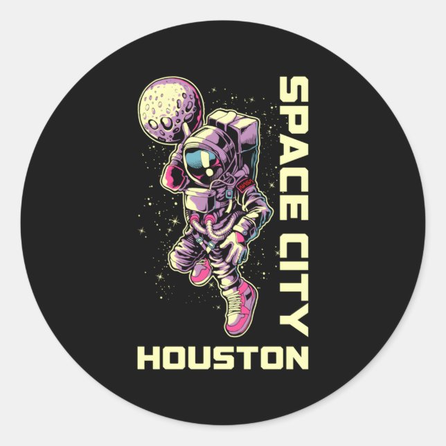 Pegatina Redonda Astronauta Space City Dunk Houston Texas (Anverso)