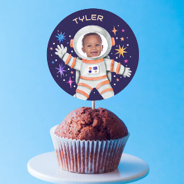 Pegatina Redonda Astronauta y estrellas foto del espacio ultraterre