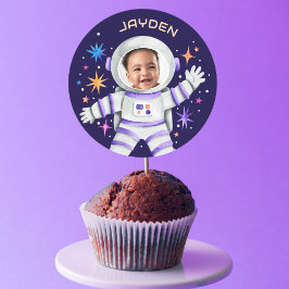 Pegatina Redonda Astronauta y estrellas foto del espacio ultraterre