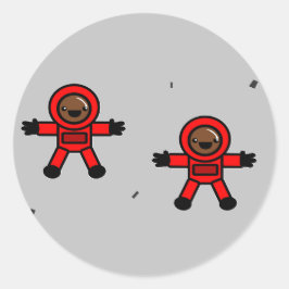 Pegatina Redonda Astronautas rojos sobre gris