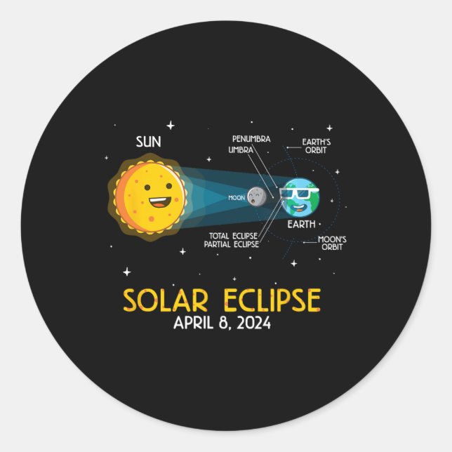 Pegatina Redonda Astronoma de ciencia 2024 con eclipse solar total  (Anverso)