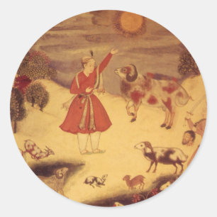 Pegatina Redonda Astronomía antigua, arte celestial asiático antigu