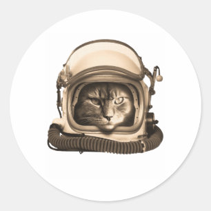 Pegatina Redonda Astronomía astronauta de gato espacio de kitty
